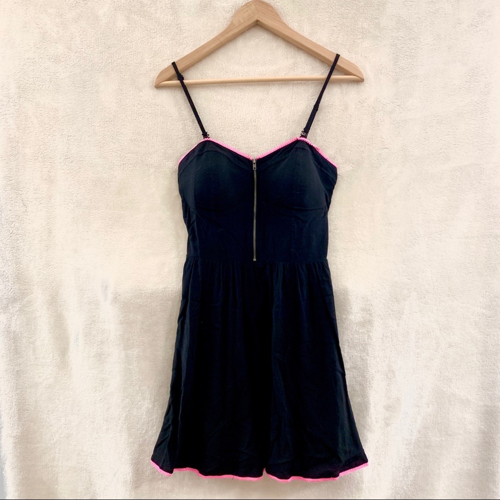 Black and Hot Pink Trim Bodice Dress